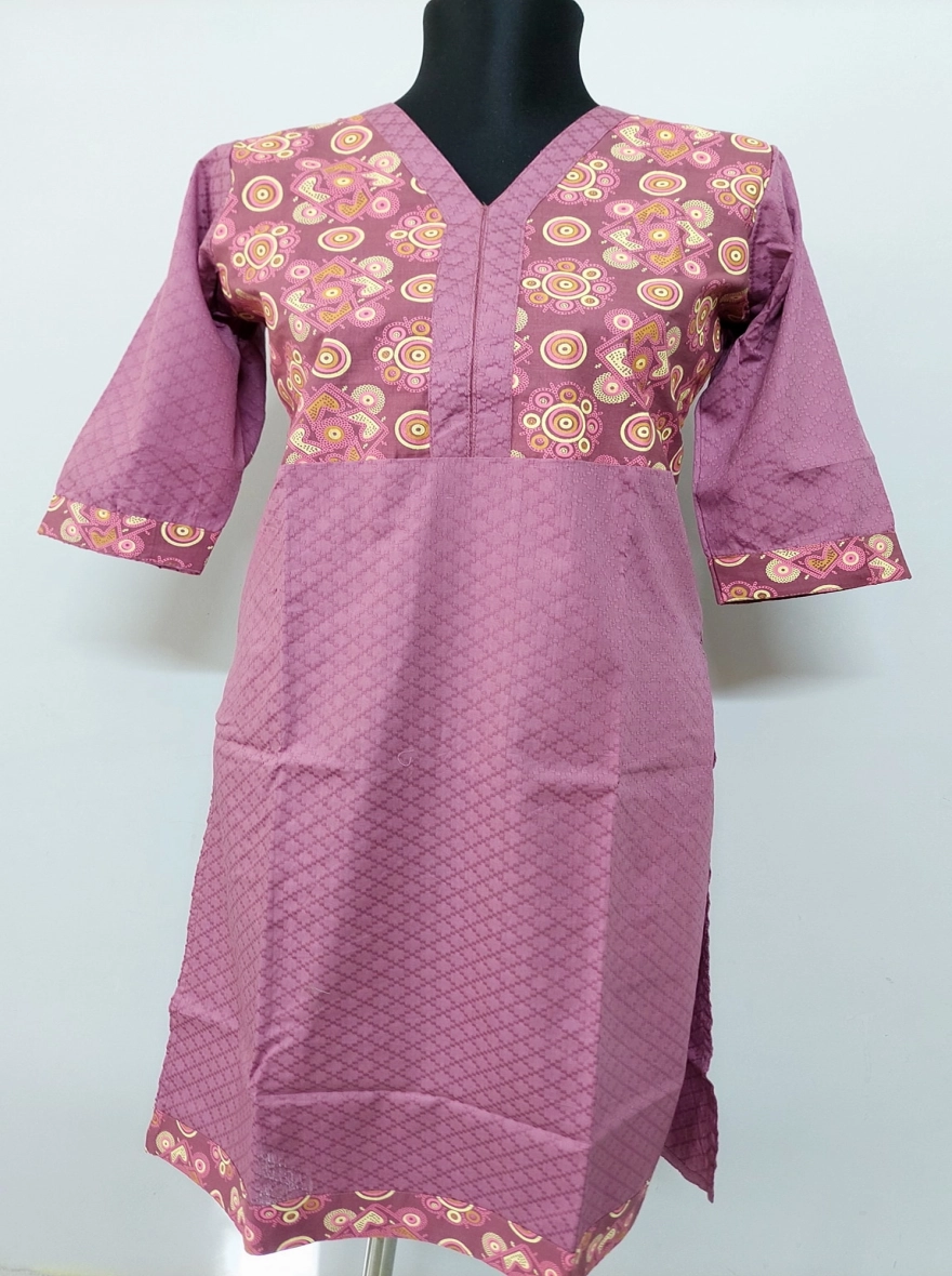 Dusty Rose Textured Kurti with Floral Yoke