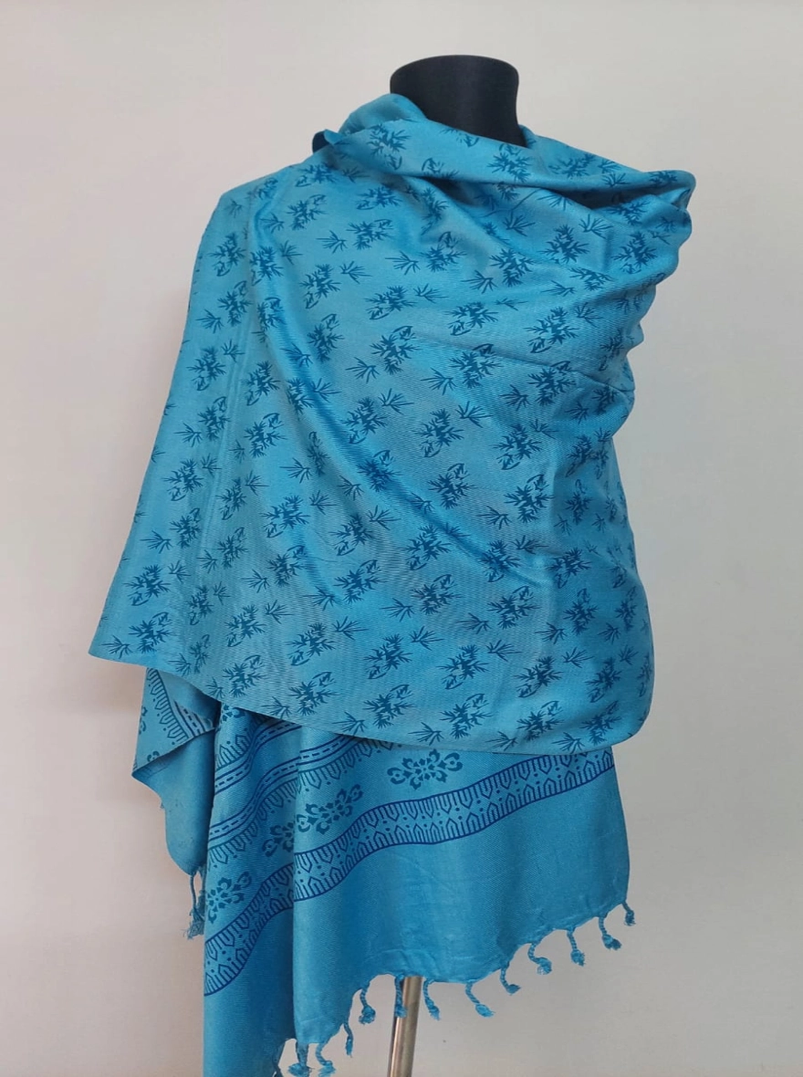 Ocean Blue Botanical Print Shawl