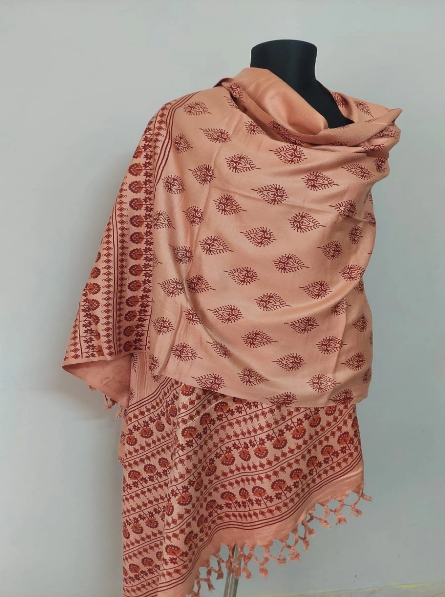 Peach & Maroon Abstract Print Shawl