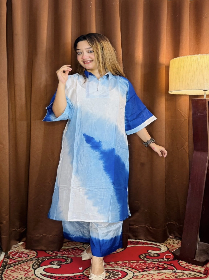 Blue and White Shibori Tie-Dye Kurti Co-ord Set