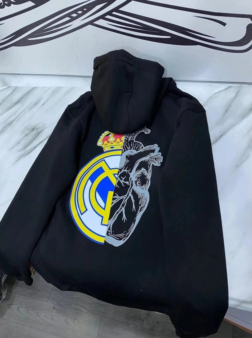 Real Madrid Arabic Pullover Black Hoodie with Madrid X Heart