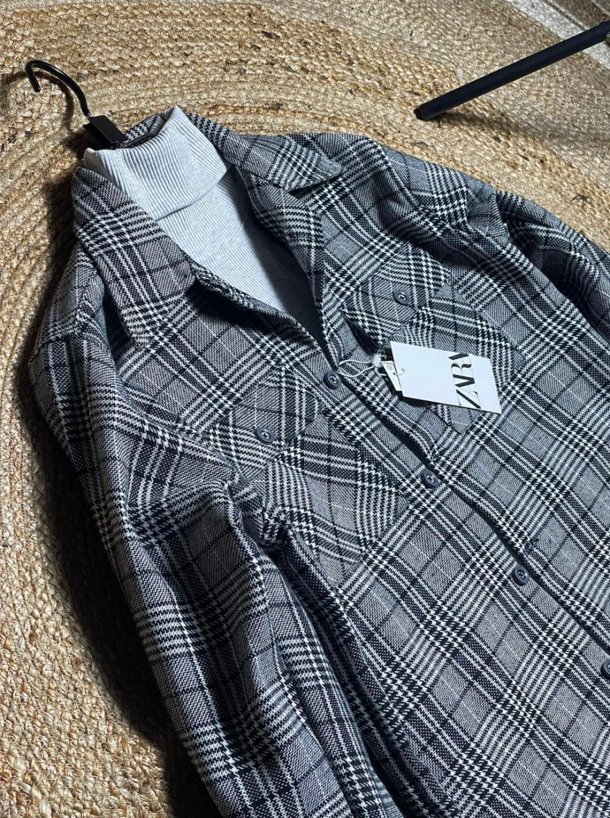 Premium Jacquard Brush Plaid Shacket Hoodie