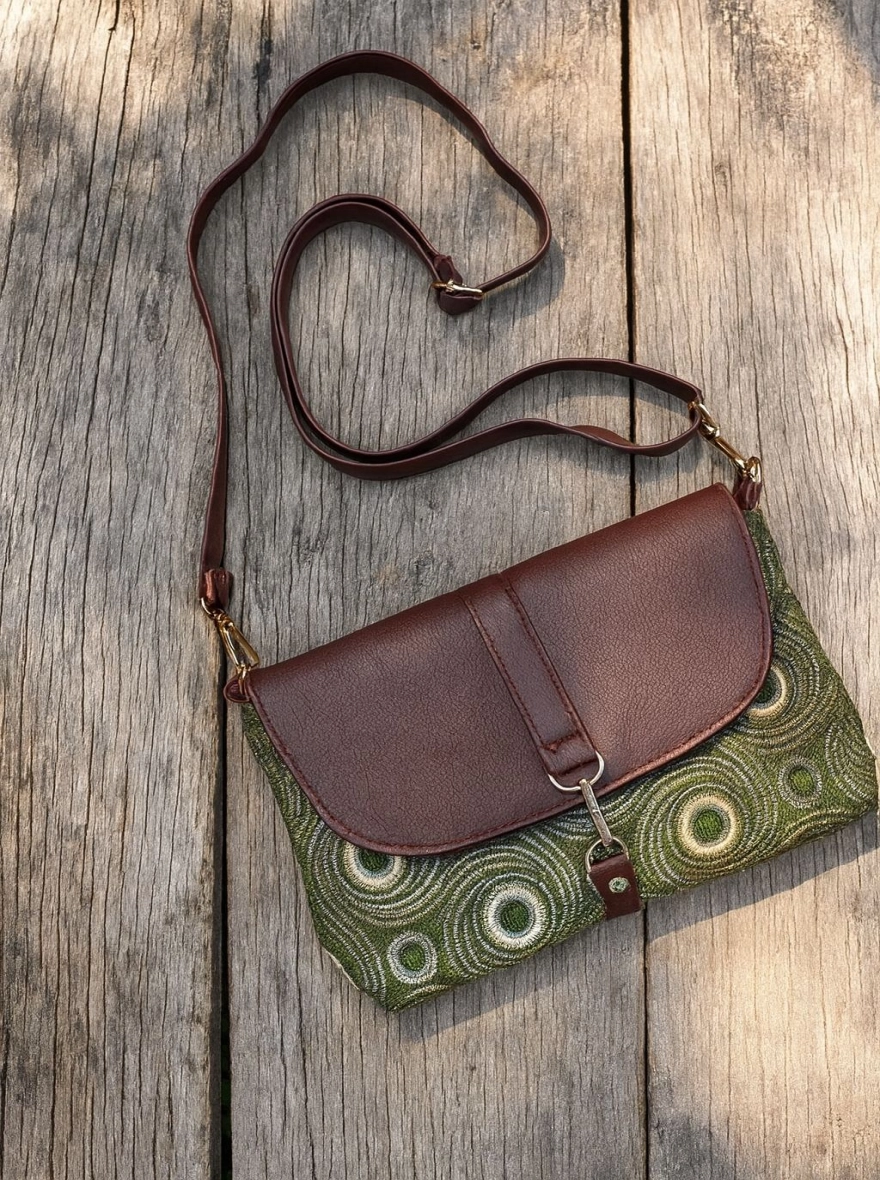 Emerald Vortex Tapestry Crossbody Bag