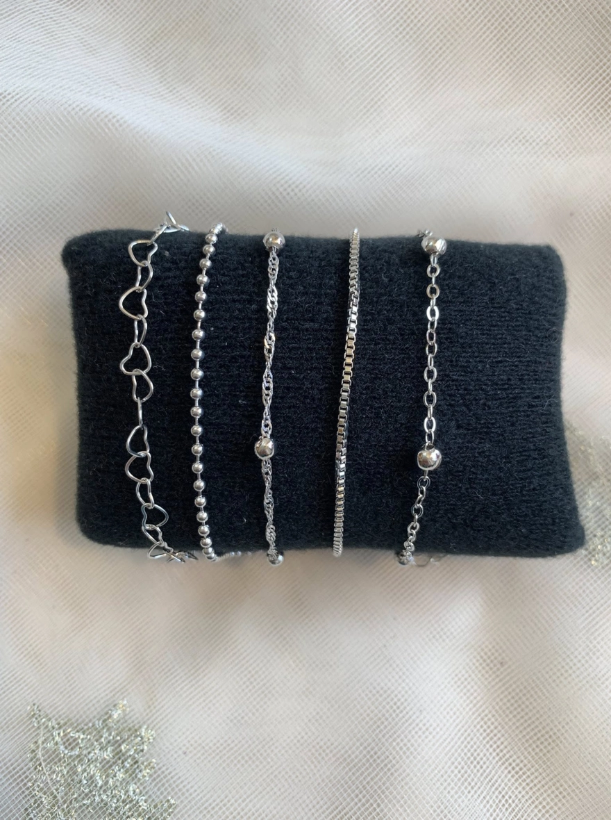 Silver Radiance 5-Piece Layering Bracelet Set