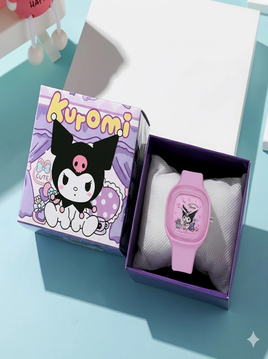 Sanrio cartoon character round dial watch with matching pillow cushion box