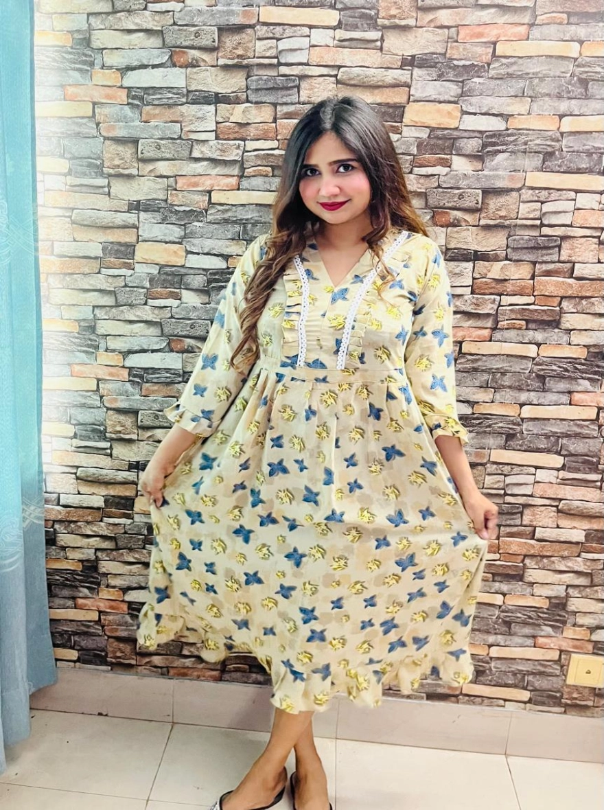 Floral Print Vanilla Midi Dress For Women