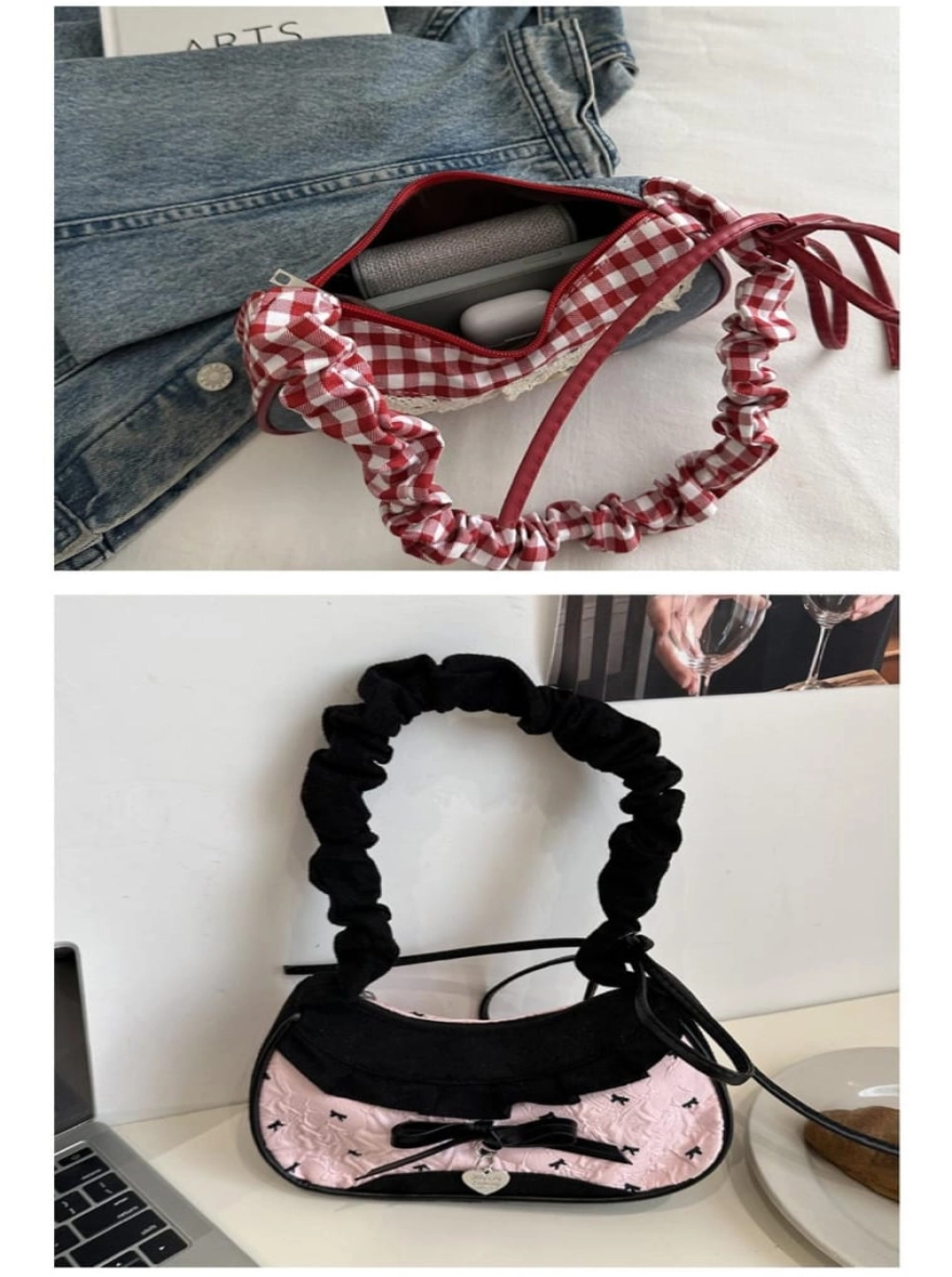 Coquette Pink Jacquard Mini Bag with Scrunchie Handle