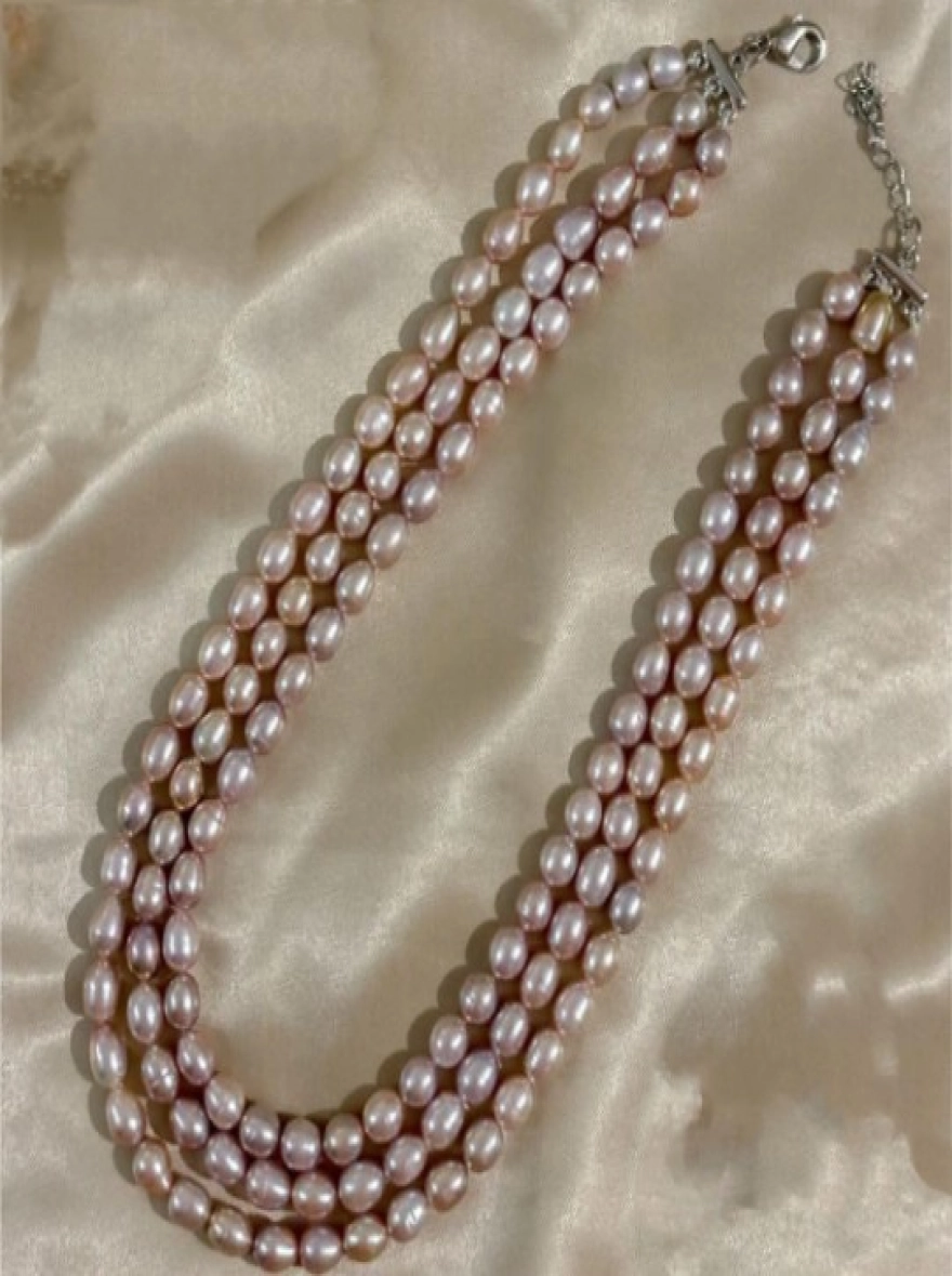 Exclusive Levender Rice pearl 3 layer necklace for women