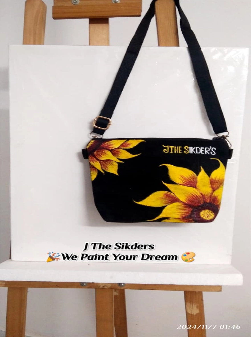 Sun-Kissed Bloom Hand-Painted Canvas Crossbody Bag