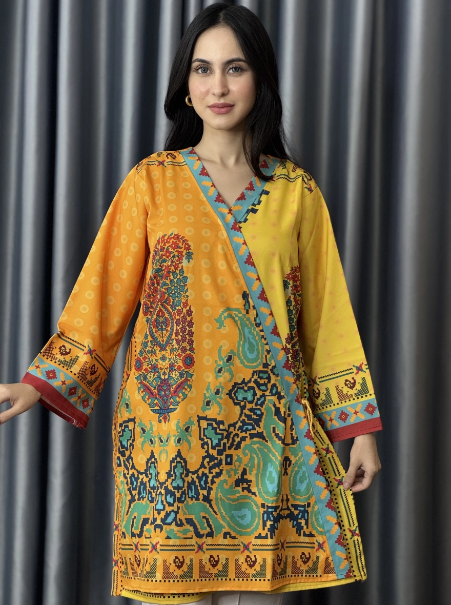 Golden Mustard Paisley Fusion Angrakha Kurti