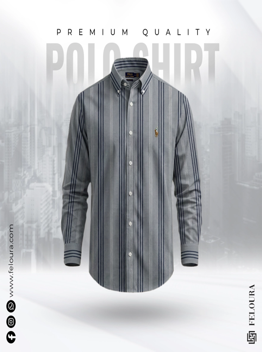 RL Premium Grey and Navy Blue Stripe Shirt