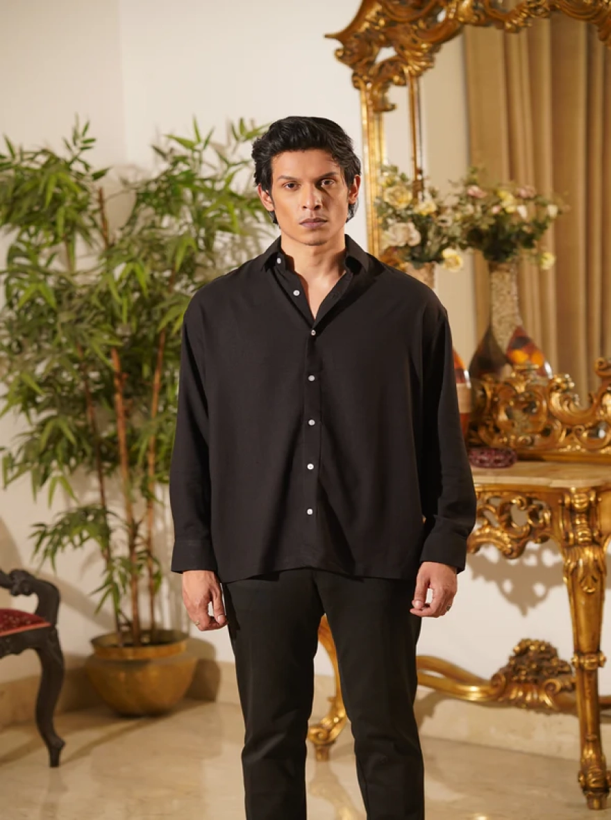Emilio Jet Black Drape Shirt