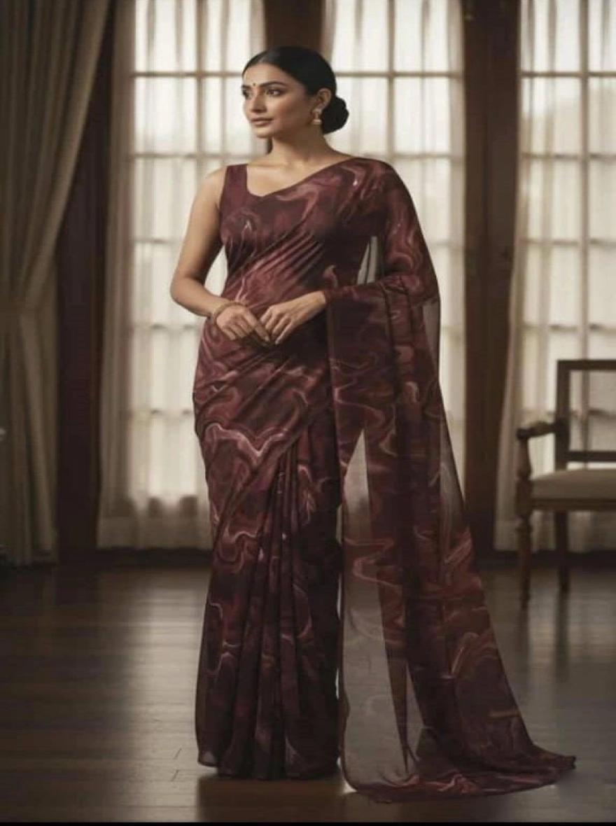 Crimson Marble Abstract Saree
