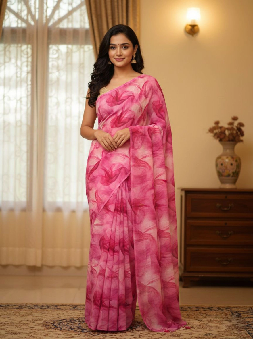 Magenta Swirl Abstract Saree
