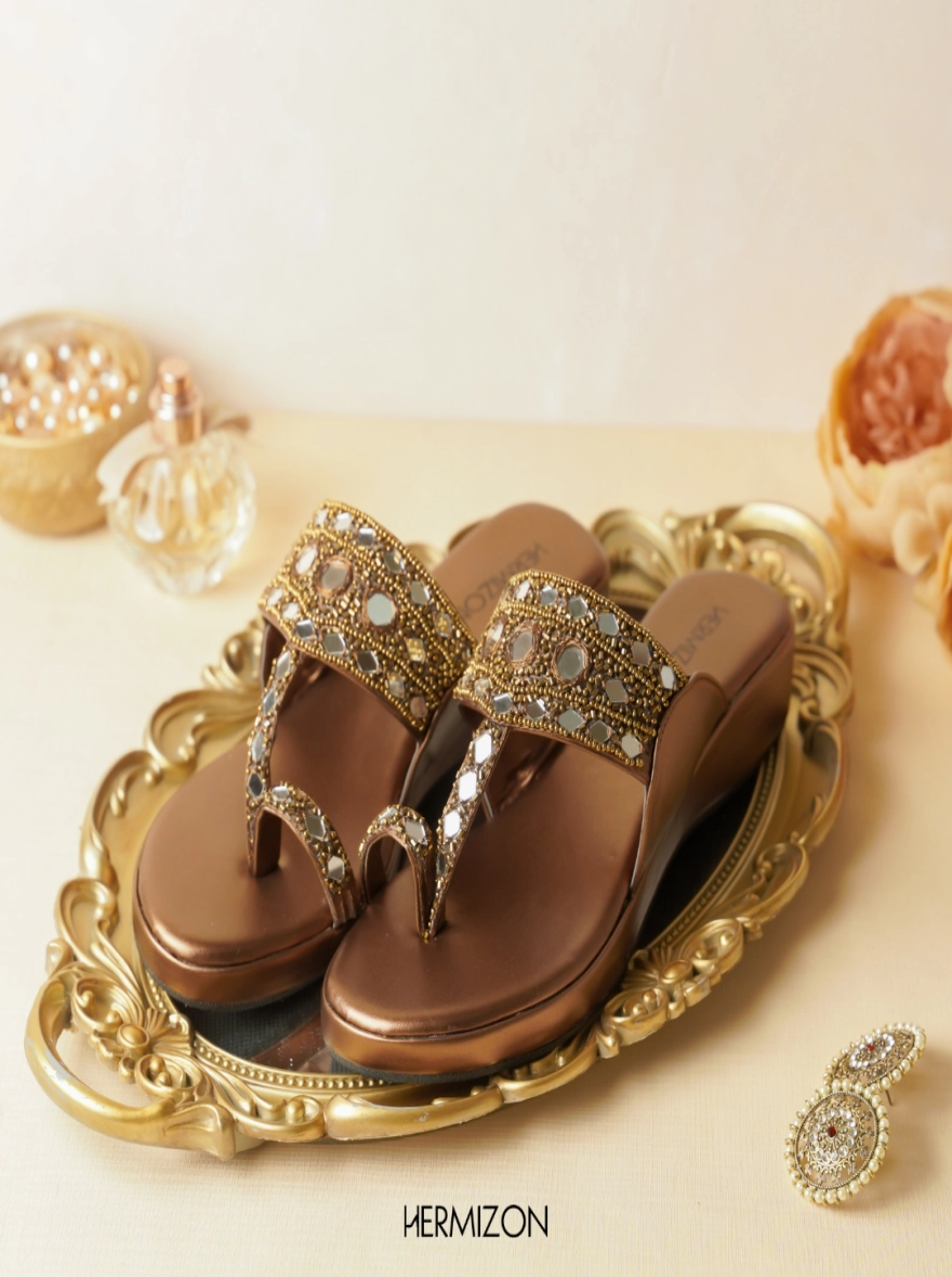 Amara Mirror-Work Wedge Sandals