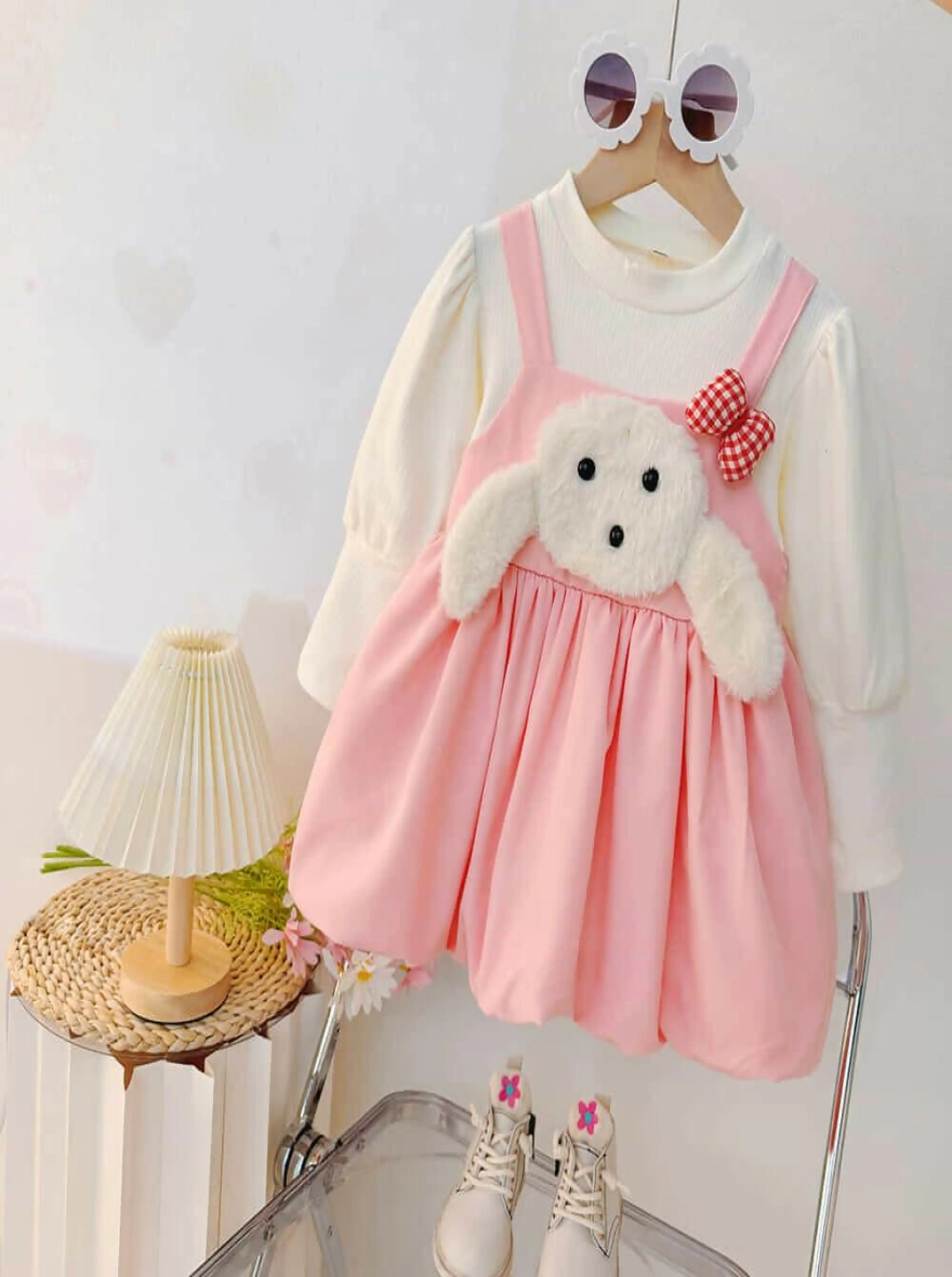Imported Sweet A-class Cartoon Doll Girls Pink Winter Frock - China