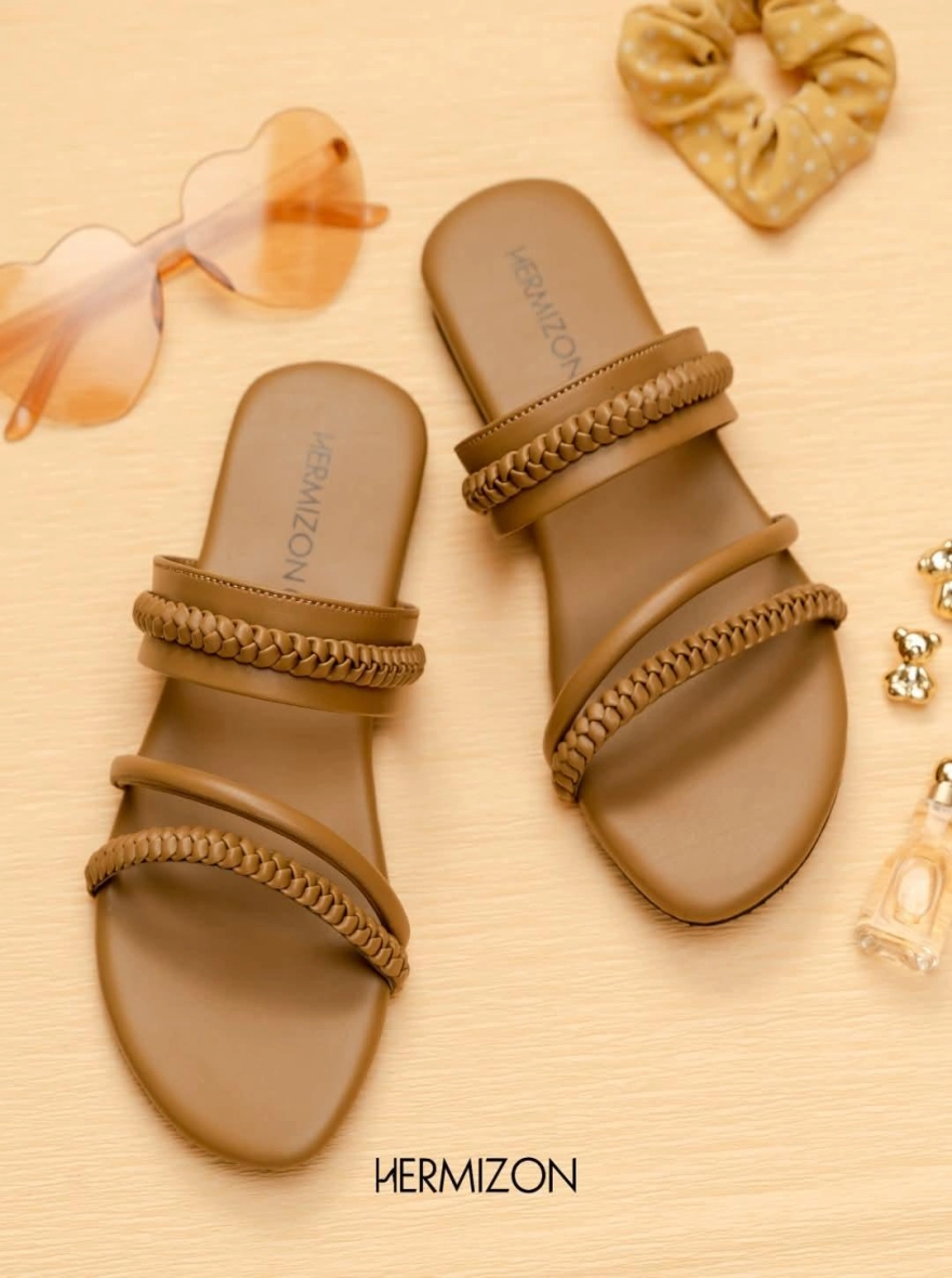 Mavis Beige Braided Strap Flats