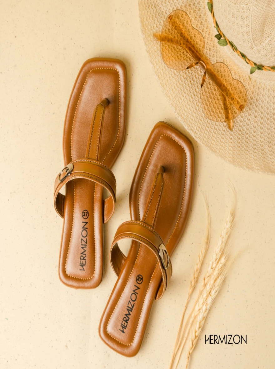 Lizzy Brown Minimalist T-Strap Flats