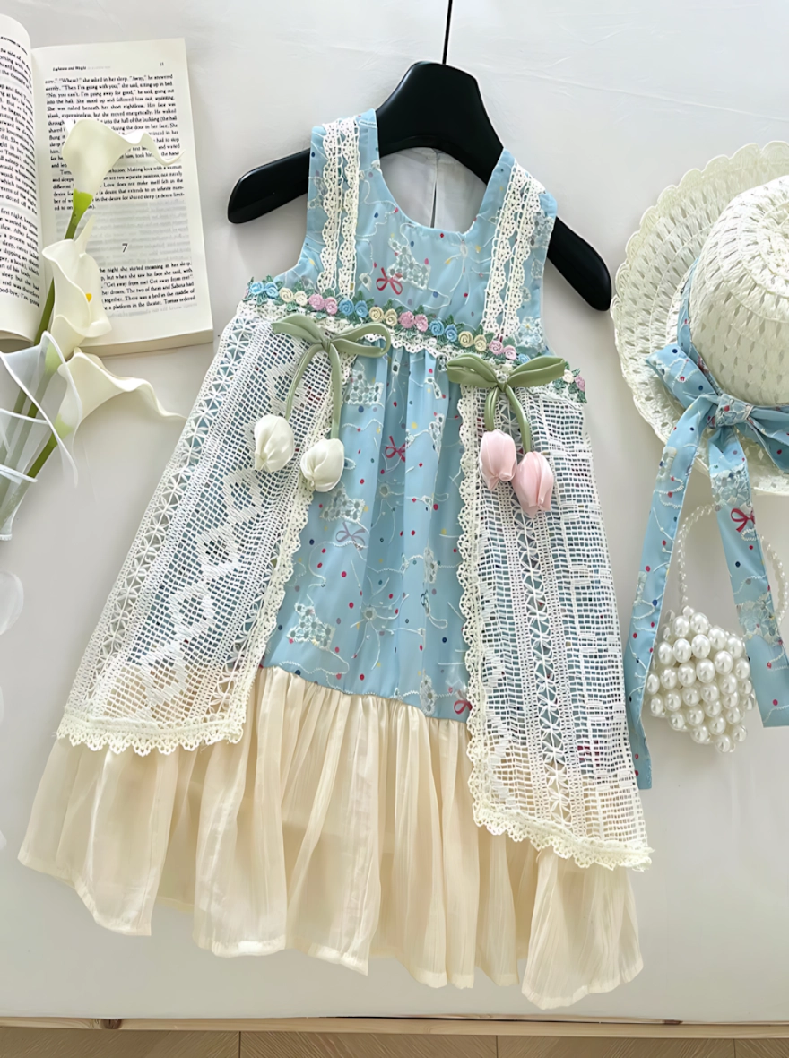 Imported Sleeveless Sky Blue Lace Casual Dress