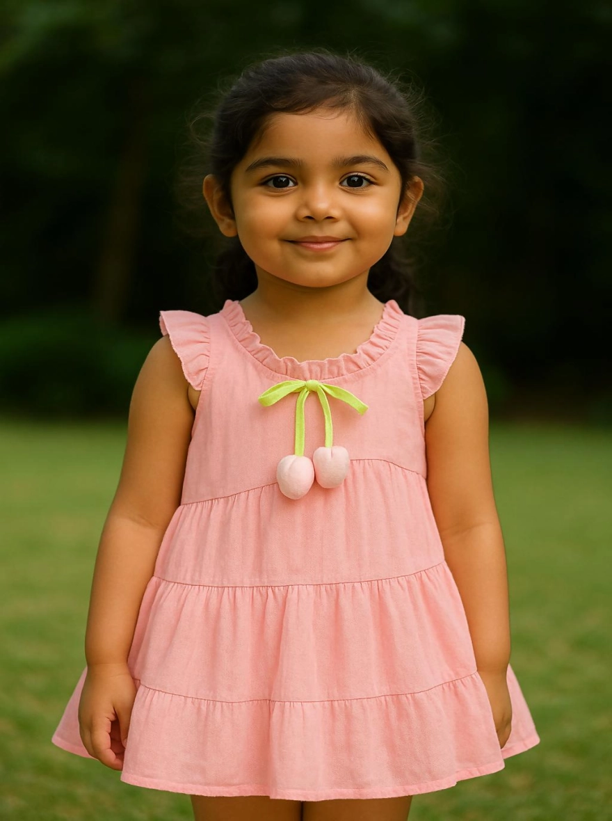 Imported Casual Cotton Pink Floral Premium Frock (China)