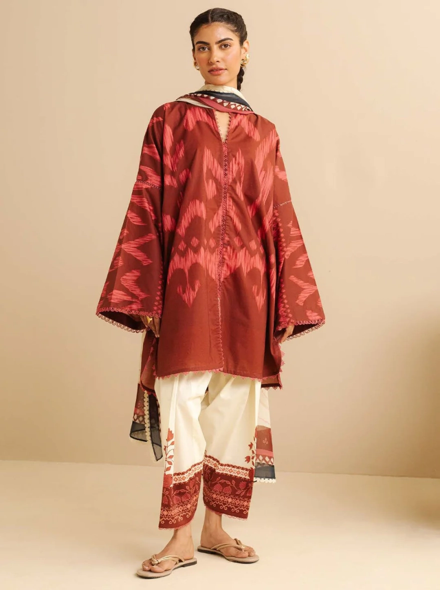 Zara Coco Print – Peach Floral Unstitched 3 Piece Suit