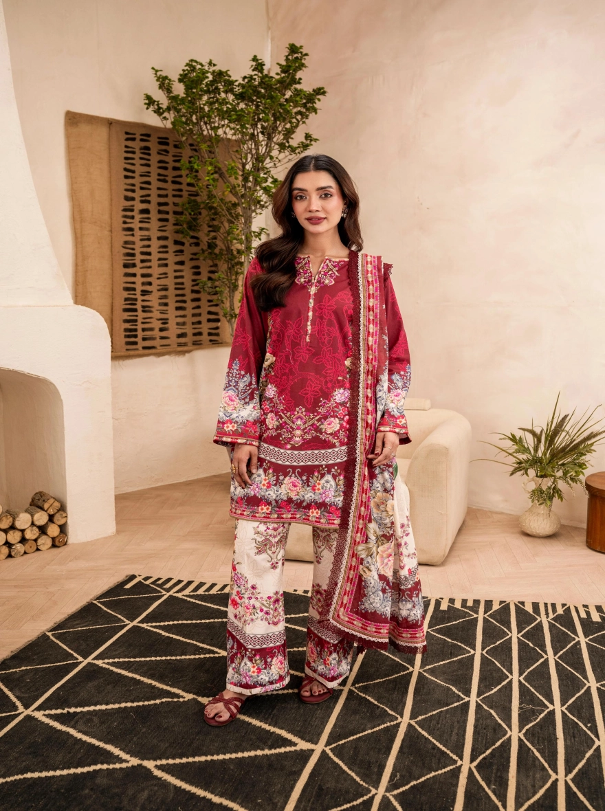 Pakistani Lawn Special Edition – Azure Blue & Floral 3-Piece Printed Suit-Unstitehed