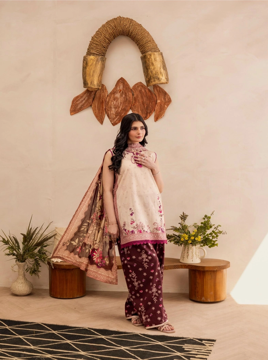 Firdous Special Edition – Azure Serenity 3-Piece Suit-Unstitehed