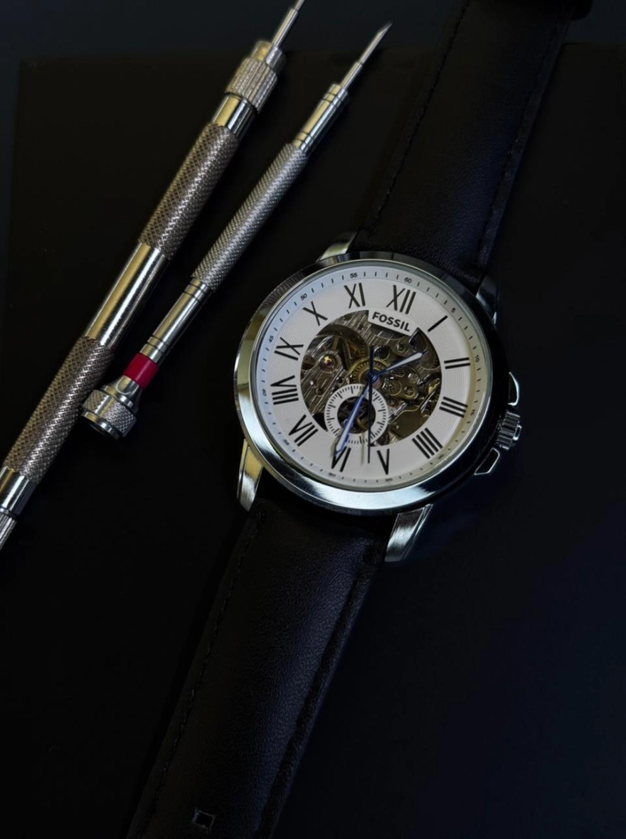 Fossil Skeleton Watch with Leather Strap