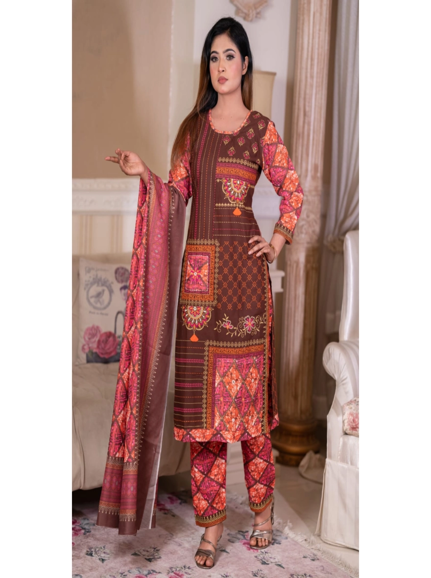 Exquisite Block Print & Embroidered Taat Cotton 3-Piece