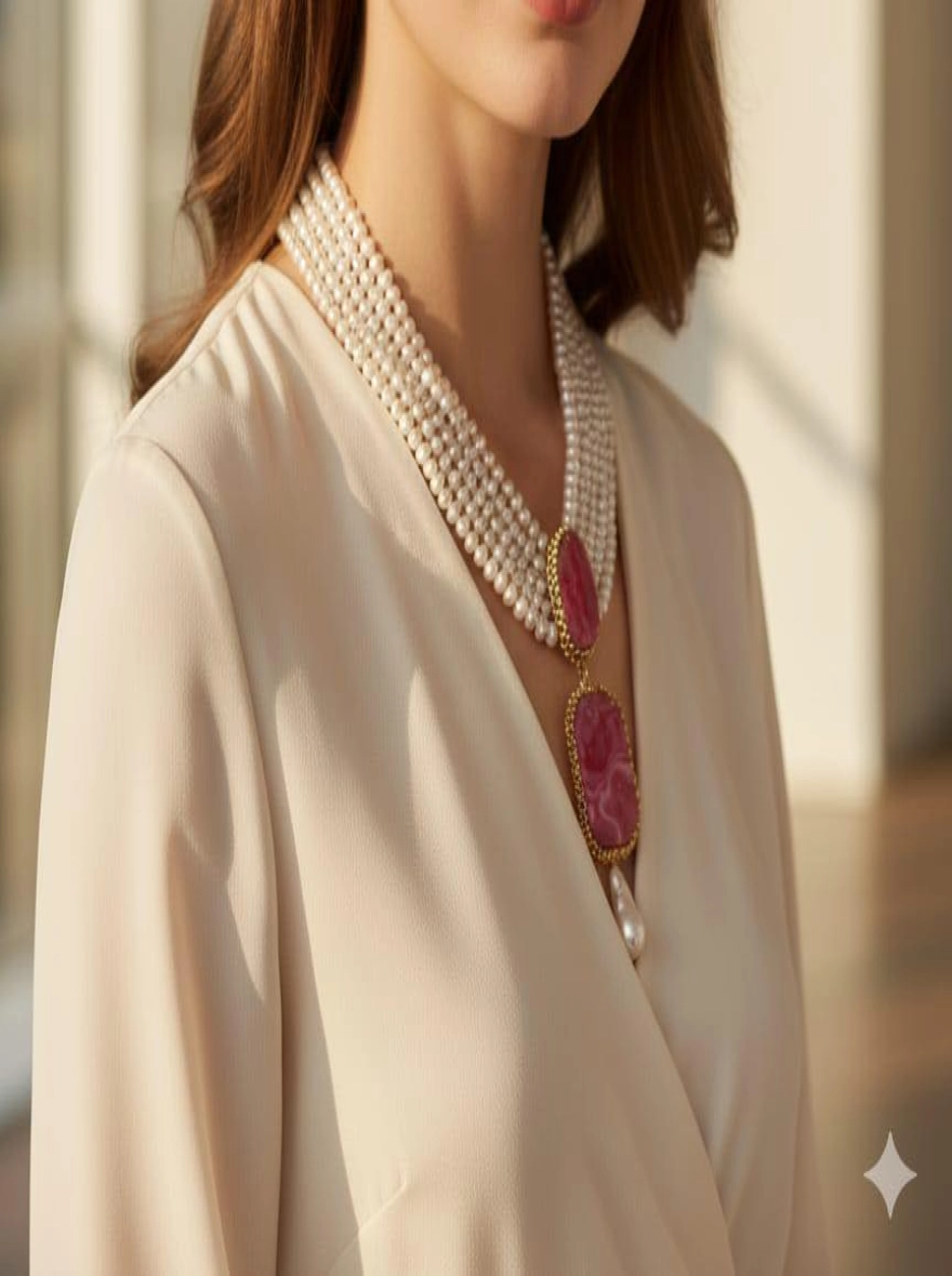 Royal Crimson & Pearl Grandeur Necklace