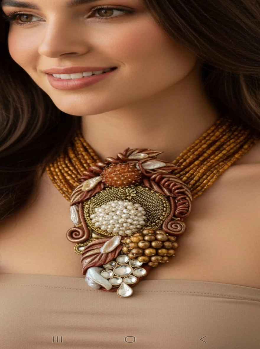 Bronze Earth & Pearl "Leopid" Statement Medallion