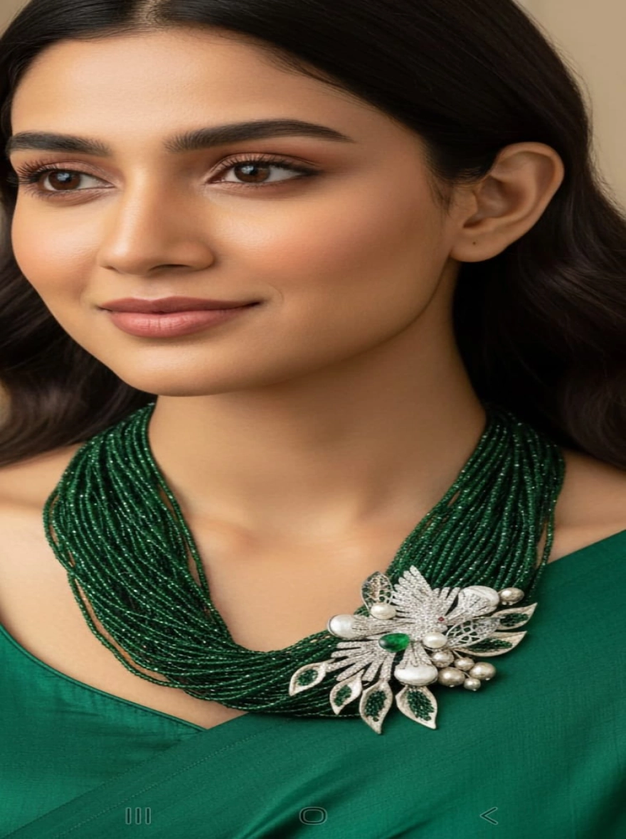 Verdant Muse Zircon & Emerald-Toned Statement Necklace