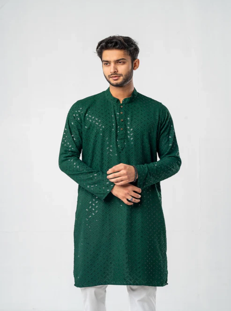 Feisal Embroidered Panjabi – Emerald Green