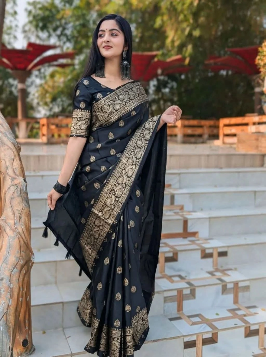 Premium Japanese Soft Silk Saree with Golden Screen Print