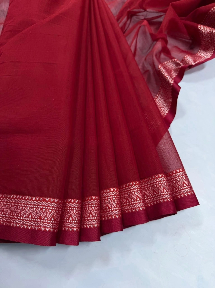 Maroon Silver Border (Silver Pair) Tangail Half Silk Saree