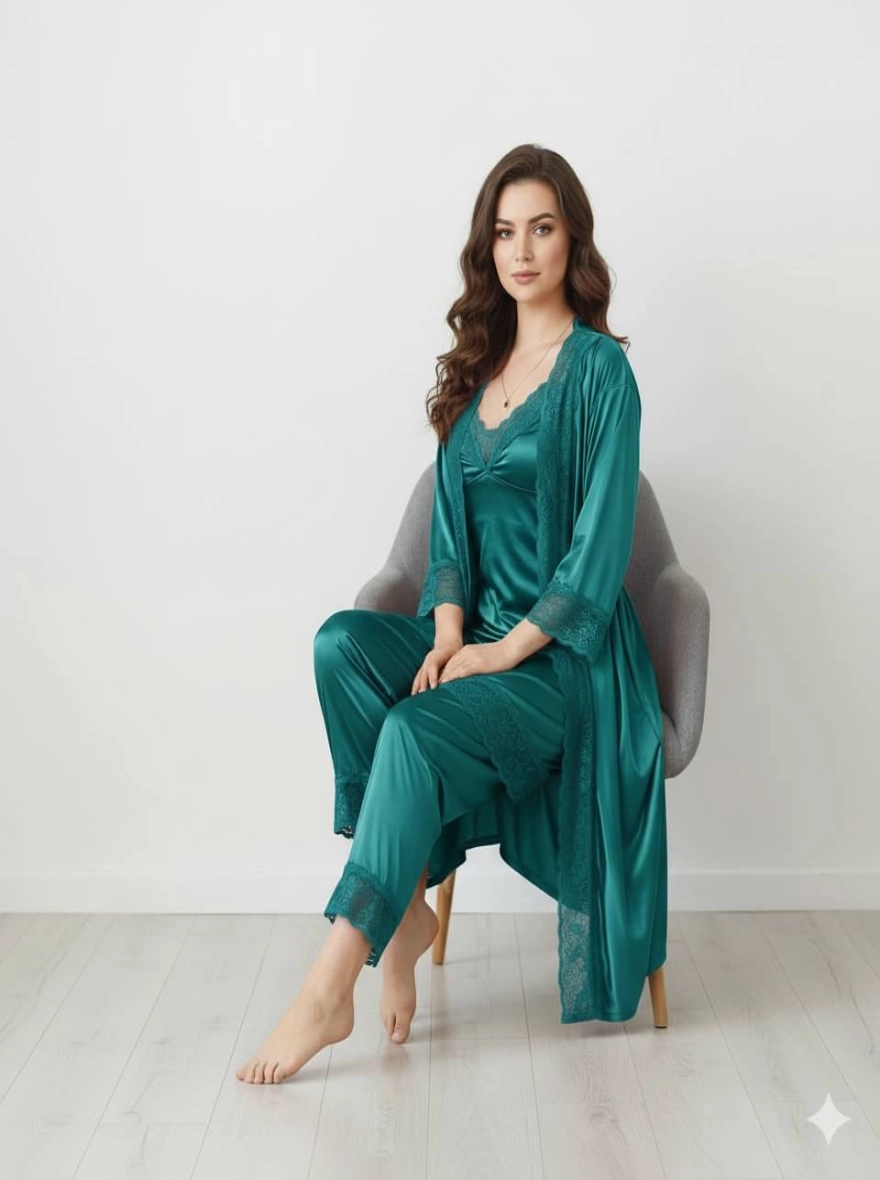 Premium 5-Piece China Glazy Silk Nightwear Set