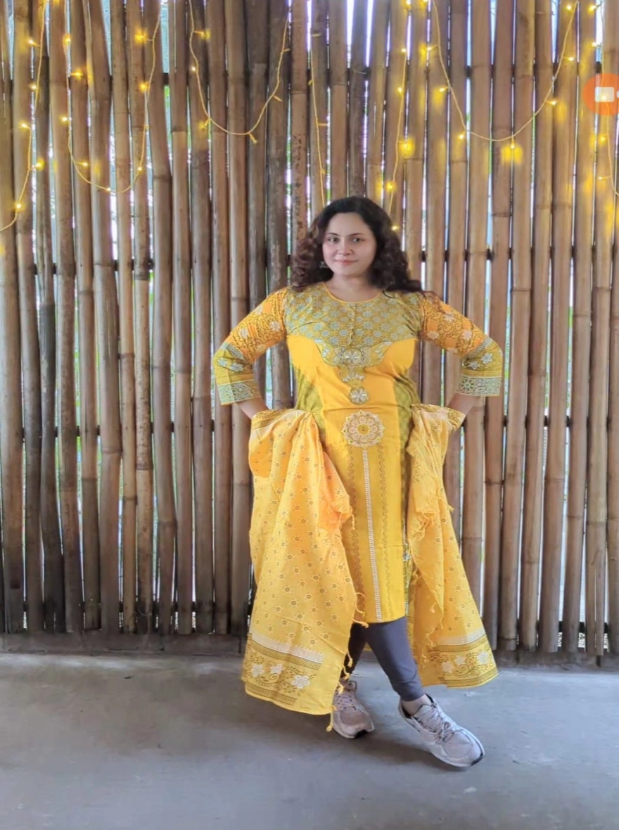 Elegant Orange & Red Aarong Cotton Readymade Three-Piece