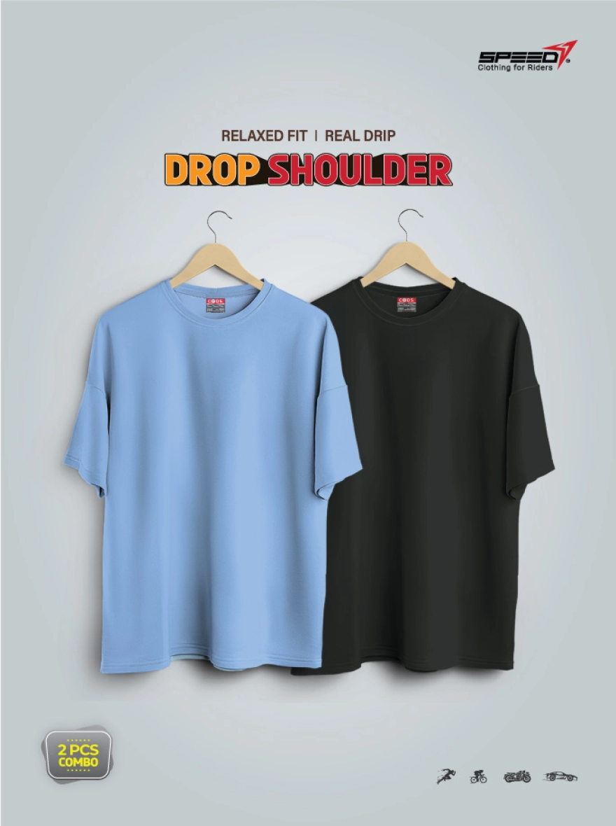 Dropsholder Men & Women Cotton T-Shirt Combo (Sky & Dark Ash)