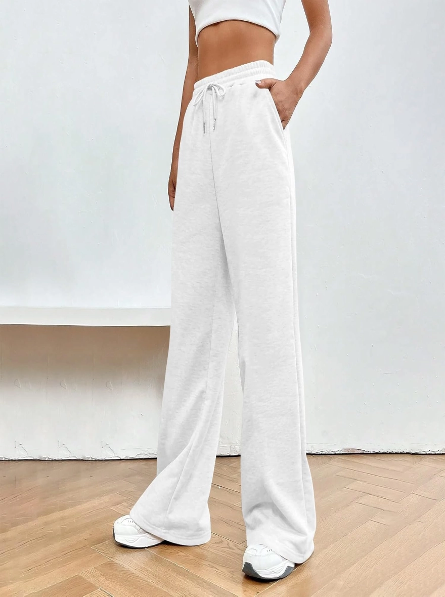 Ladies High Rise Wide Leg Joggers White | Sustainable Cotton Wide Leg Joggers for Women