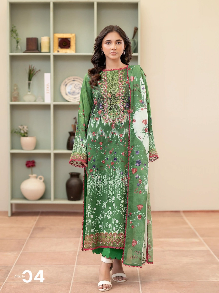 Pakistani Morja by Gulljee –Unstitched 3 Piece Embroidered Printed Lawn Suit (Green)