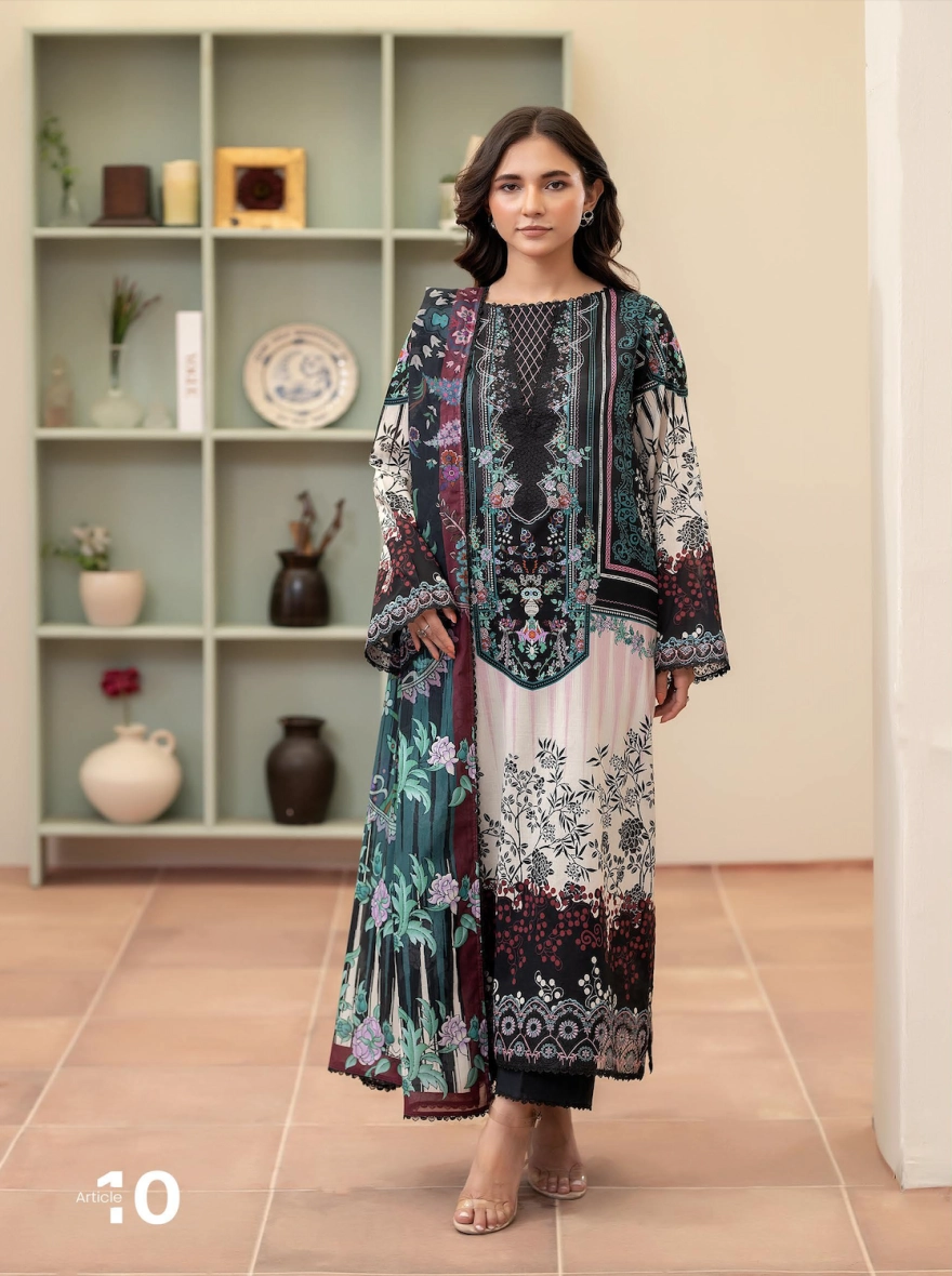 Midnight Ebony & Blush Digital Printed Embroidered Unstitched 3-Piece Lawn Suit