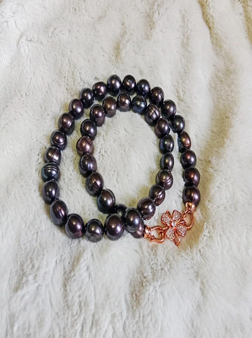 12 MM Black Pearl One Layer Necklace For Women 