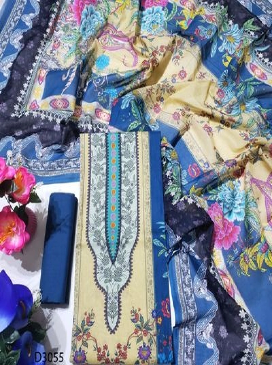 Premium Quality Digital Print  Unstitch 3 Pieces-D3055