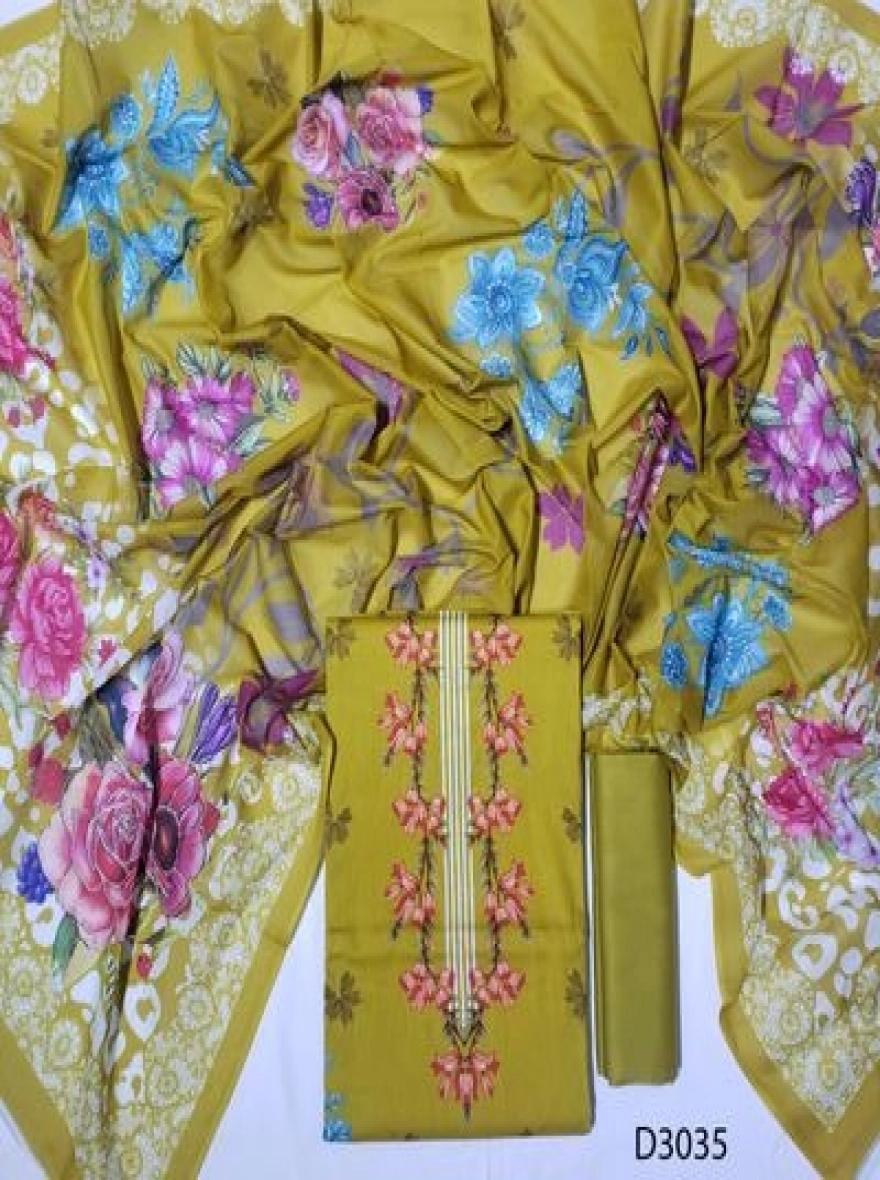 Premium Quality Digital Print  Unstitch 3 Pieces-D3035