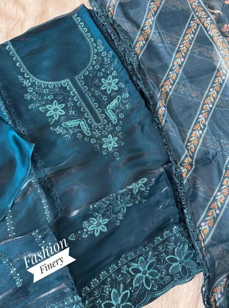 Enchanted Teal Shimmer Organza Suit