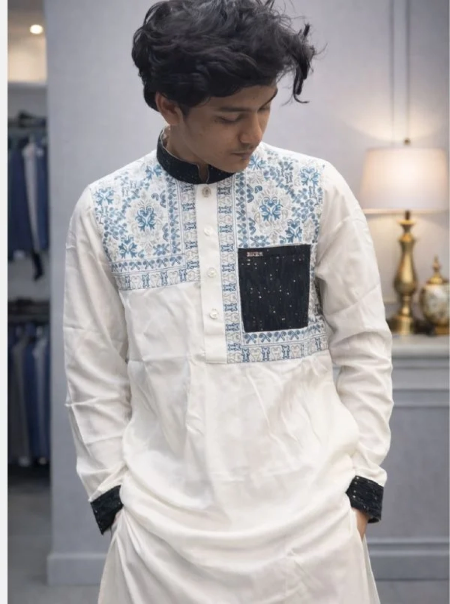 Midnight Navy Premium Cotton Embroidery Panjabi