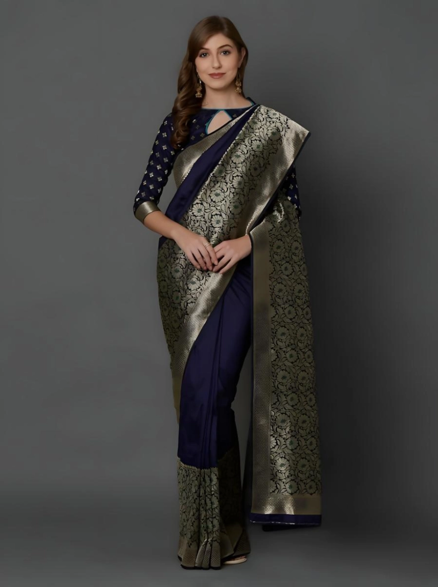 Soft Silk Screen Printed Premium Katan Sharee with Blouse - Mirage