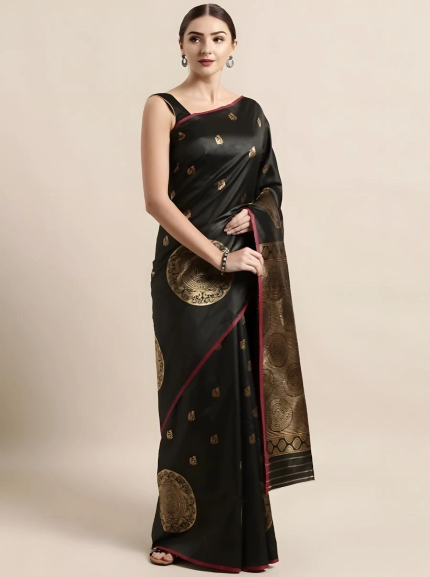 Soft Silk Screen Print Premium Katan Sharee with Blouse-Eclipse