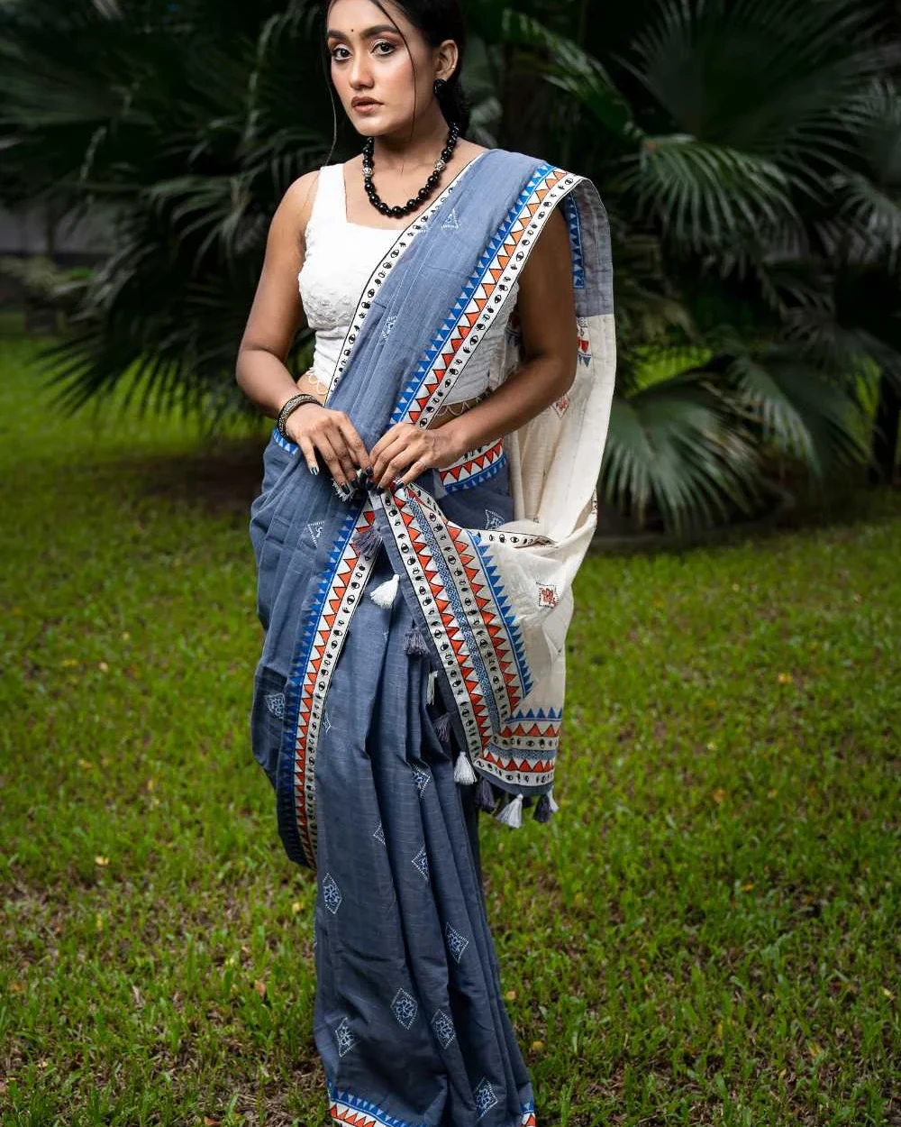 Light Gray with floral Dimond Saree