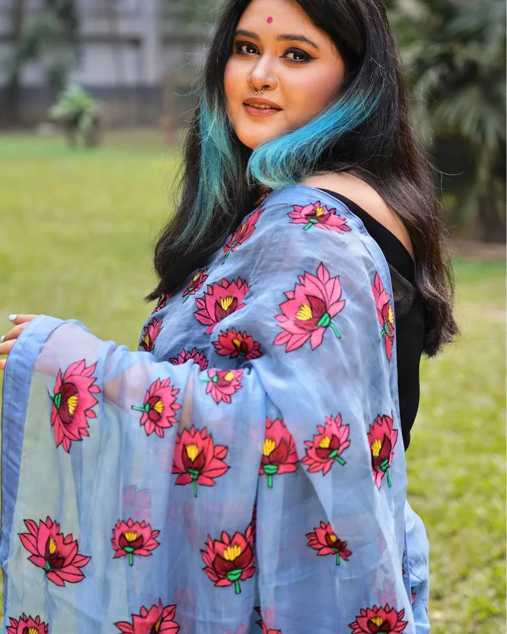 Lotus Muslin Saree
